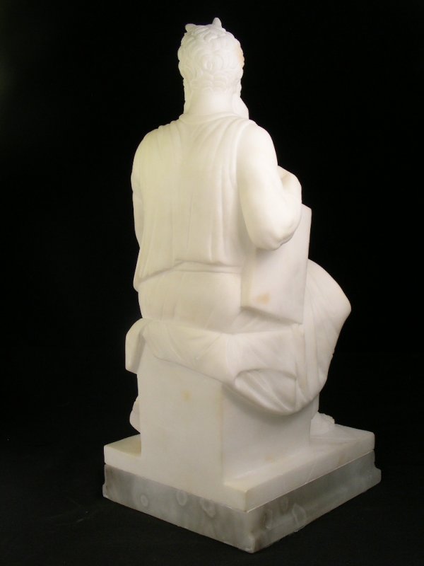 CARVED ALABASTER SCULPTURE SEATED MOSES - 8
