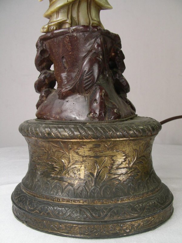 ANTIQUE CHINESE CARVED SOAPSTONE FIGURAL LAMP - 2