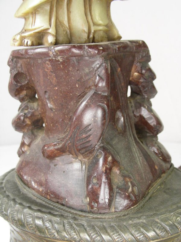 ANTIQUE CHINESE CARVED SOAPSTONE FIGURAL LAMP - 5