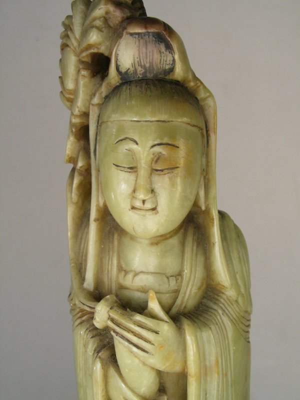 ANTIQUE CHINESE CARVED SOAPSTONE FIGURAL LAMP - 7