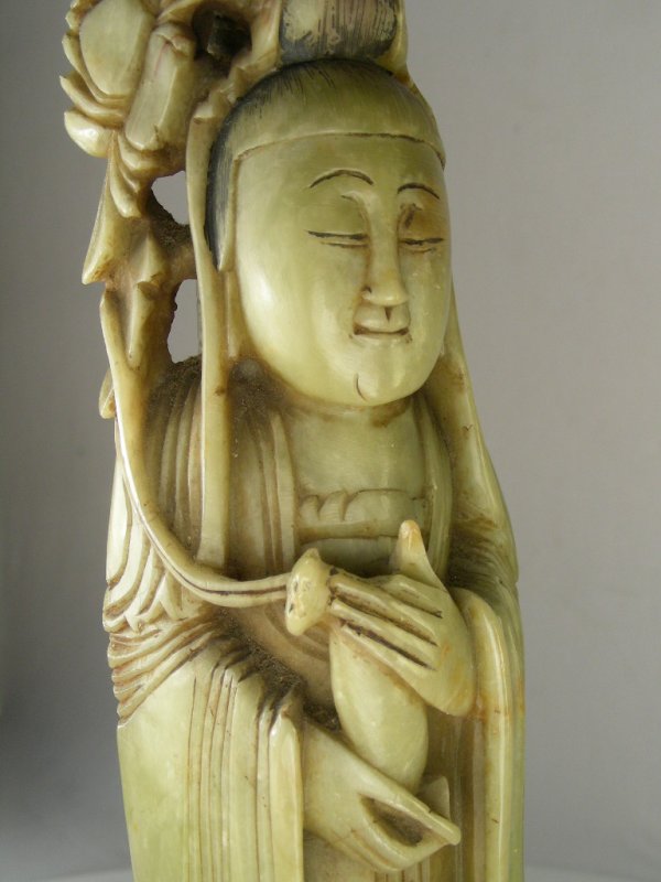 ANTIQUE CHINESE CARVED SOAPSTONE FIGURAL LAMP - 8