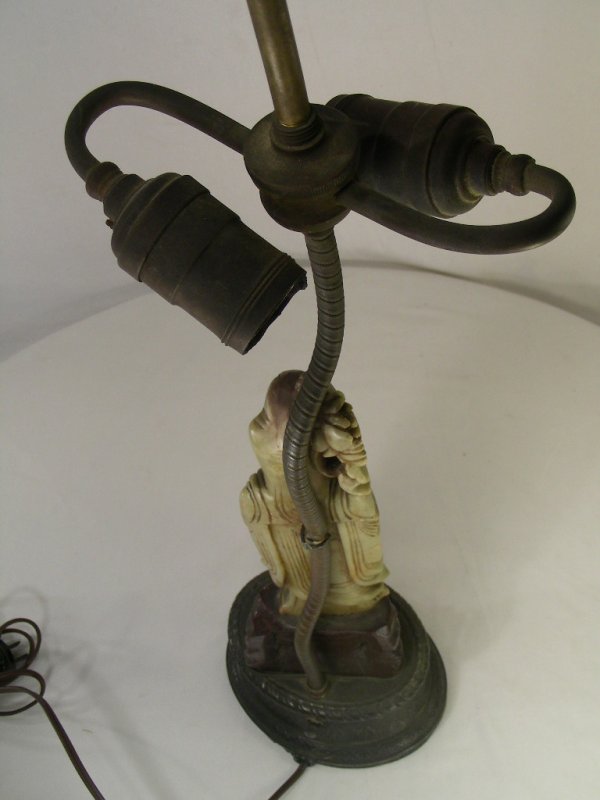 ANTIQUE CHINESE CARVED SOAPSTONE FIGURAL LAMP - 9