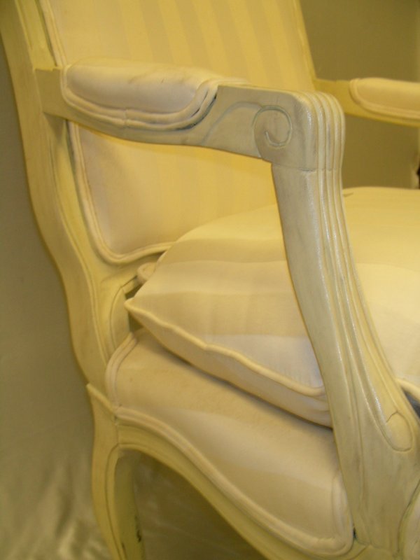 FRENCH STYLE BERGER CHAIR W/CREAM STRIPE FABRIC - 4