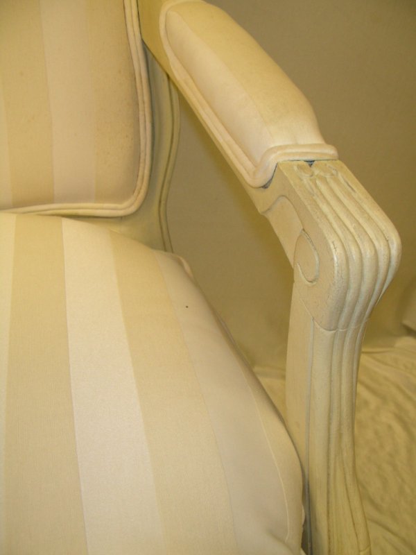 FRENCH STYLE BERGER CHAIR W/CREAM STRIPE FABRIC - 5