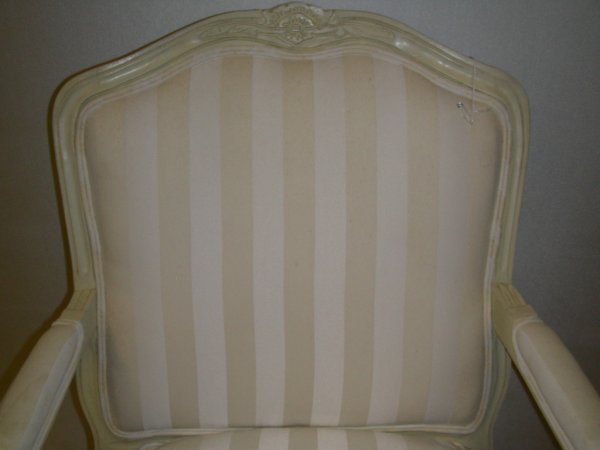 FRENCH STYLE BERGER CHAIR W/CREAM STRIPE FABRIC - 6
