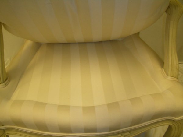 FRENCH STYLE BERGER CHAIR W/CREAM STRIPE FABRIC - 7
