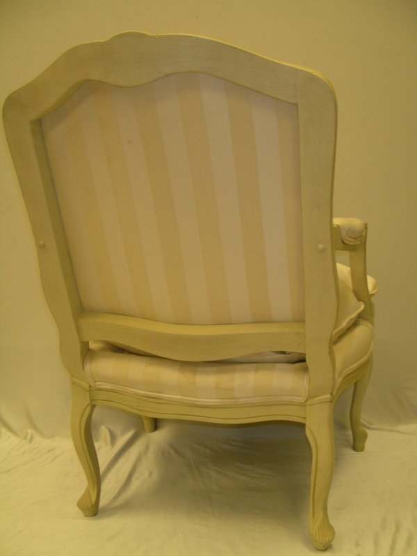FRENCH STYLE BERGER CHAIR W/CREAM STRIPE FABRIC - 9