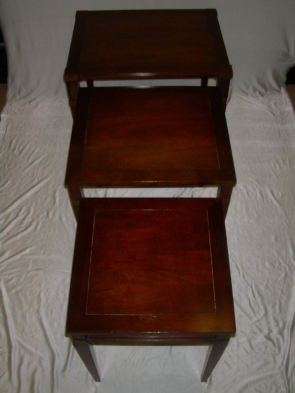 STANLEY CHERRY FINISH WOOD NESTING TABLES - 2