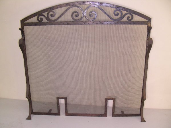 ANTIQUE SUNFLOWER IRON FIREPLACE ANDIRONS SCREEN - 2