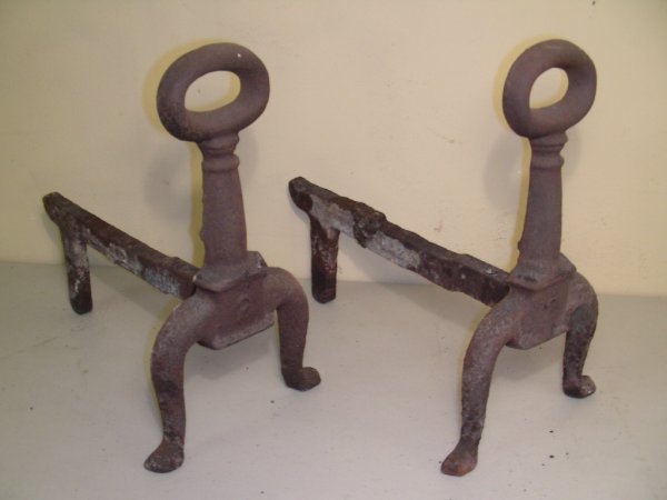 ANTIQUE SUNFLOWER IRON FIREPLACE ANDIRONS SCREEN - 9