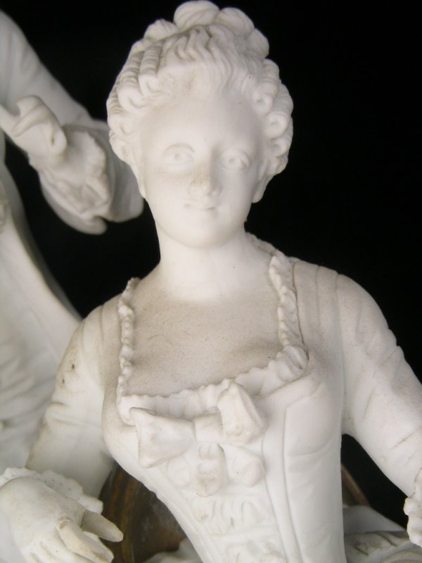 ANTIQUE BISQUE PORCELAIN FIGURAL GROUP BRASS BASE - 5