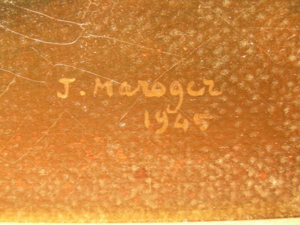 FRAMED & SIGNED J MAROGER 1945 ACRYLIC OIL PAINTIN - 4