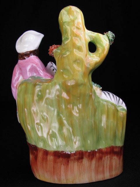 STAFFORDSHIRE POTTERY WOMEN & ZEBRA FIGURINE VASE - 2