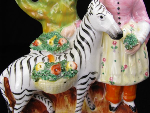 STAFFORDSHIRE POTTERY WOMEN & ZEBRA FIGURINE VASE - 4