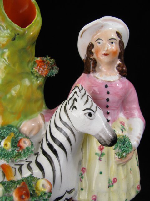 STAFFORDSHIRE POTTERY WOMEN & ZEBRA FIGURINE VASE - 5