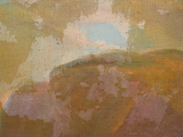 ANTIQUE OIL ON CANVAS PAINTING LANDSCAPE COWS FIGU - 6
