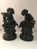 PAIR ANTIQUE CAST WHITE METAL PUTTI SCULTPURES