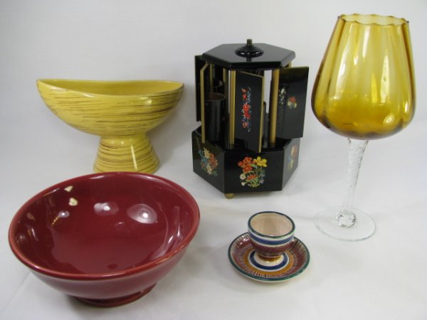 HALL MCCOY CERAMICS BLACK LACQUER MUSIC BOX ETC