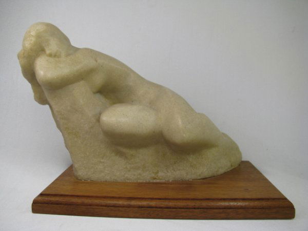 VINCENT GLINSKY CAST STONE NUDE SCULPTURE: Artist signed on side, near base. Measures with base 7 1/4" high by 10 1/4" wide by 6 1/2" deep. Condition good, see images. Approx. weight 7 lbs. Note: Foundry or Cast stone is a term used to state t