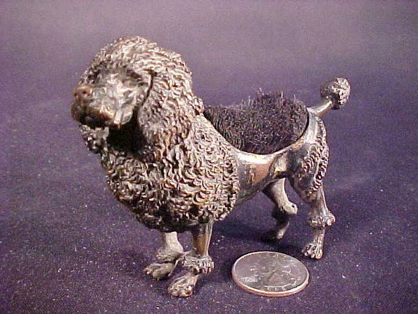 ANTIQUE BRONZE POODLE FIGURINE NIB BRUSH