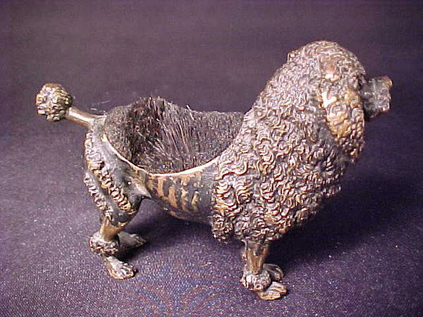 ANTIQUE BRONZE POODLE FIGURINE NIB BRUSH - 2