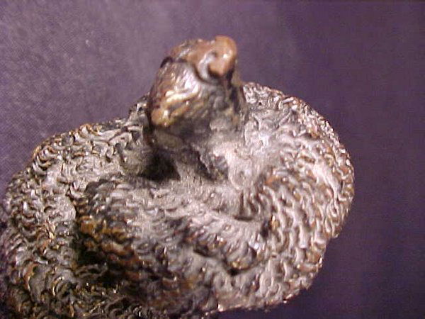 ANTIQUE BRONZE POODLE FIGURINE NIB BRUSH - 3