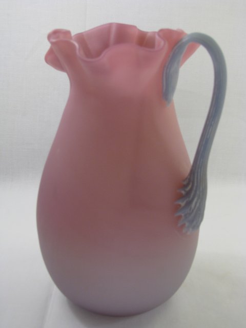MT WASHINGTON PEACHBLOW ART GLASS EWER W/ RUFFLE