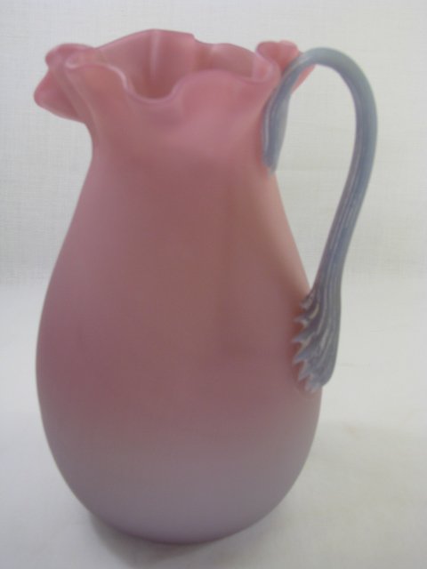 MT WASHINGTON PEACHBLOW ART GLASS EWER W/ RUFFLE - 2