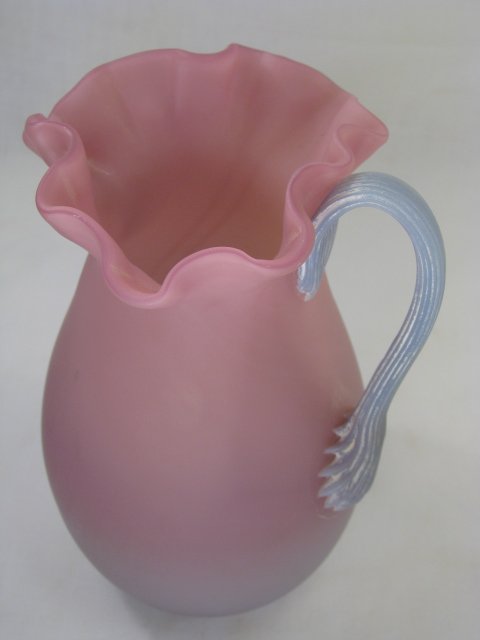MT WASHINGTON PEACHBLOW ART GLASS EWER W/ RUFFLE - 3