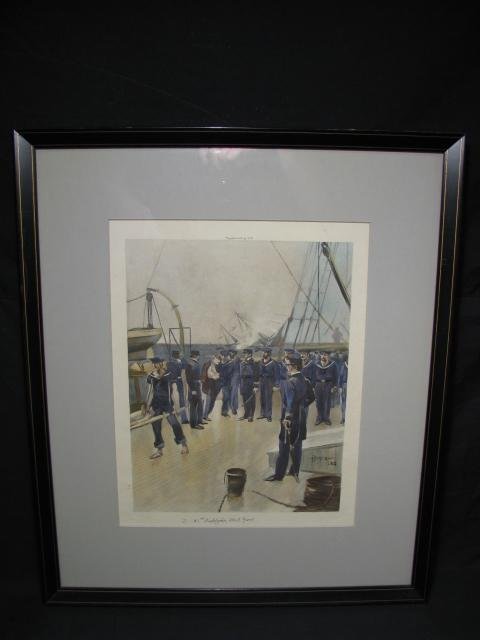 MILITARY LITHOGRAPH OF NAVAL BOAT SCENE