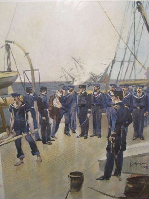 MILITARY LITHOGRAPH OF NAVAL BOAT SCENE - 2
