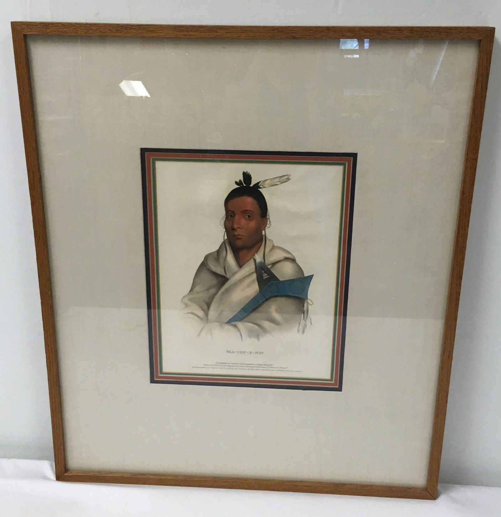ANTIQUE LITHOGRAPH AFTER KING: WAA-TOP-E-NOT: Antique hand colored lithograph after Charles Bird King, titled "Waa-Top-E-Not." Framed and matted in a natural wood frame. Published by McKenney and Hall, Daniel Rice and James G. Clark, circa 1843.