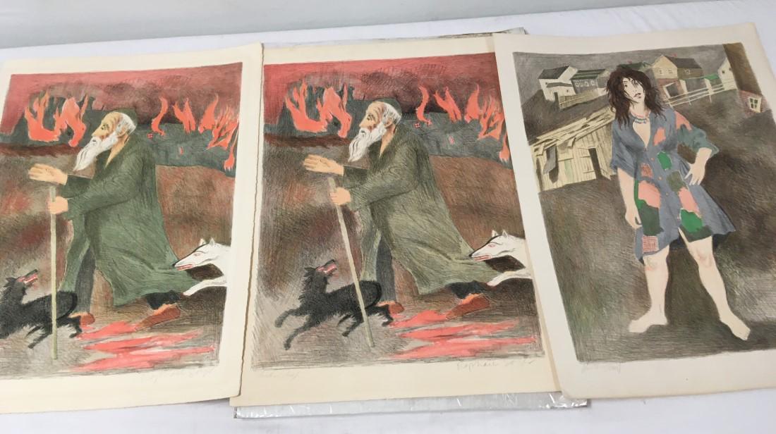 THREE RAPHAEL SOYER SIGNED LITHOGRAPHS: Lot of three Raphael Soyer limited edition signed lithographs. Two are Printer's Proof copies, and the other one 67/150. Condition: generally good, outer edges of paper have slight discoloration, over