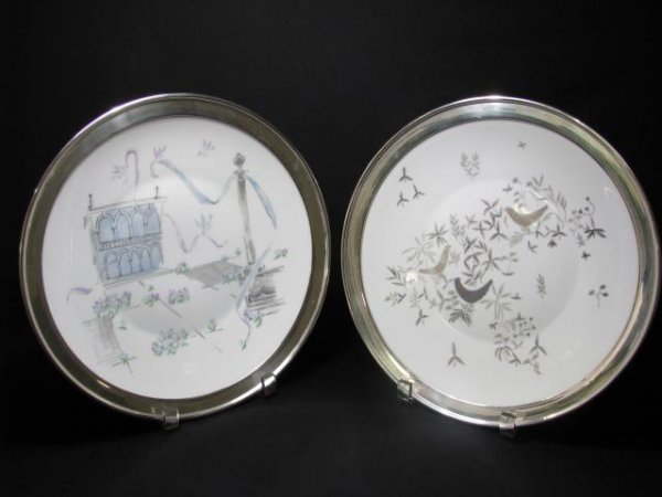 TWO RETRO ROSENTHAL PLATES STERLING SILVER RIMS