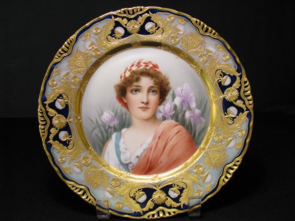 HAND PAINTED PORTRAIT CABINET PLATE: IRIS - SIGNED