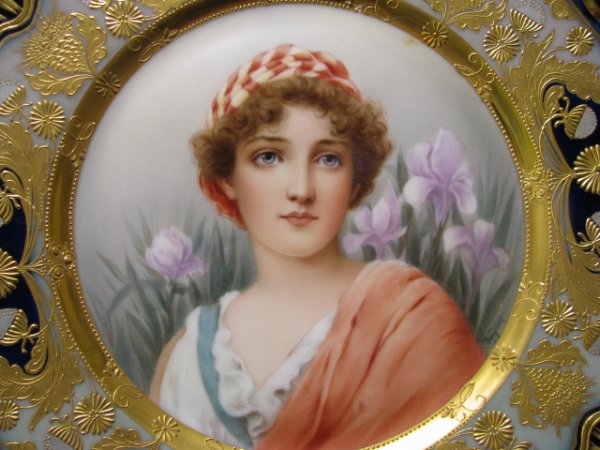 HAND PAINTED PORTRAIT CABINET PLATE: IRIS - SIGNED - 2