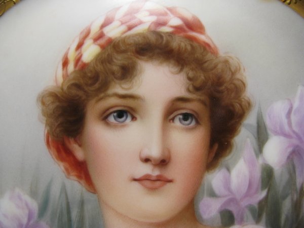 HAND PAINTED PORTRAIT CABINET PLATE: IRIS - SIGNED - 3