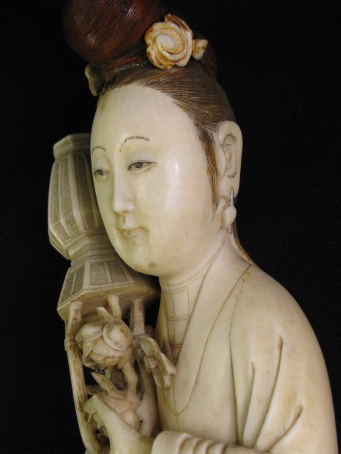 CHINESE CARVED IVORY WOMAN FIGURE W/ FLORAL KIMONO - 10