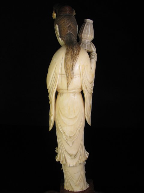 CHINESE CARVED IVORY WOMAN FIGURE W/ FLORAL KIMONO - 5