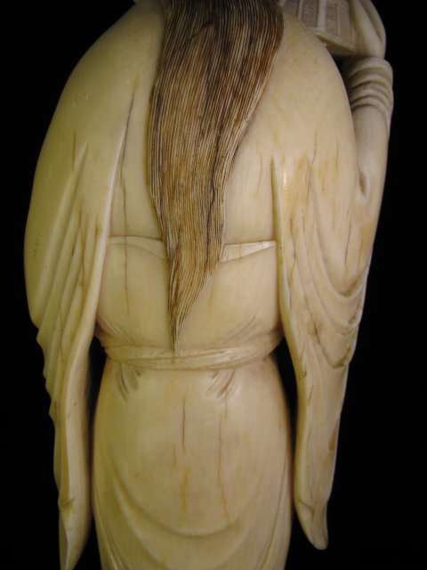 CHINESE CARVED IVORY WOMAN FIGURE W/ FLORAL KIMONO - 7