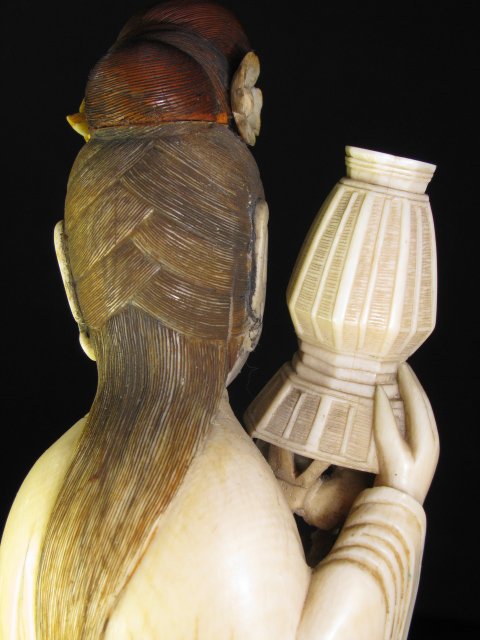 CHINESE CARVED IVORY WOMAN FIGURE W/ FLORAL KIMONO - 8