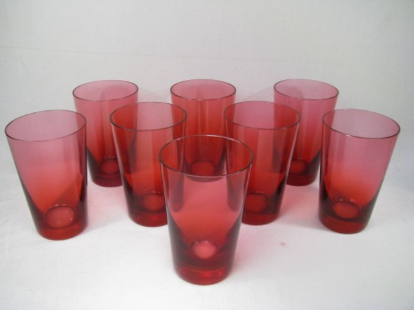 EIGHT BACCARAT CRANBERRY CRYSTAL GLASS TUMBLERS