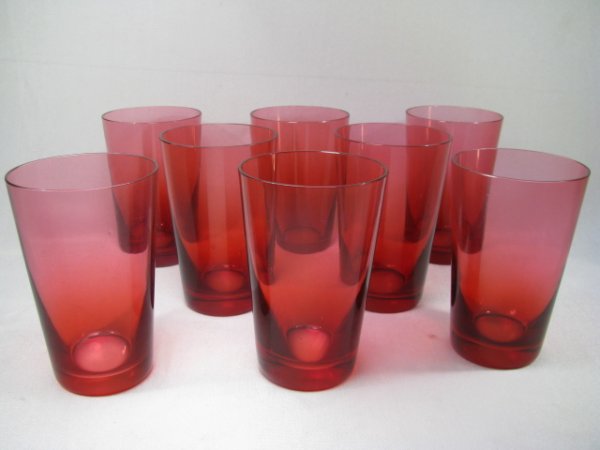 EIGHT BACCARAT CRANBERRY CRYSTAL GLASS TUMBLERS - 2