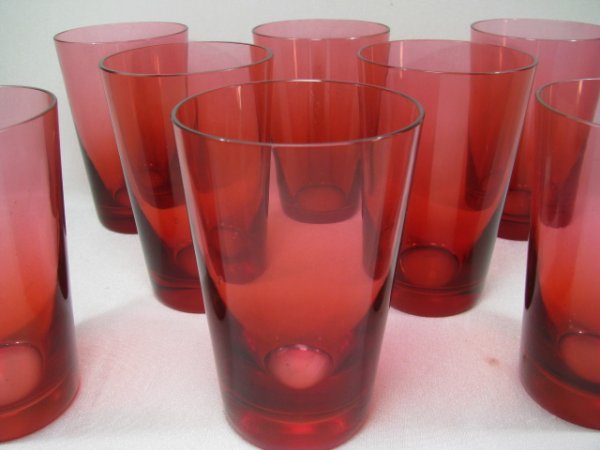 EIGHT BACCARAT CRANBERRY CRYSTAL GLASS TUMBLERS - 3