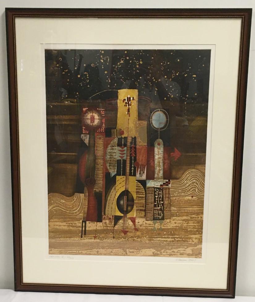 DIANA HANSEN SIGNED ETCHING: DANCERS II: Diana Hansen signed etching titled "Dancers II". Signed and dated "1978" lower right. Matted and behind glass in a wood finish frame. Condition: may show minor signs of normal use to frame, see images