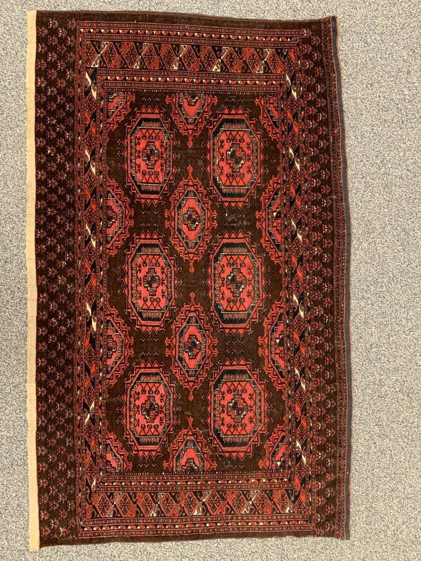 XL TURKMEN WOOL & SILK CHUVAL BAGFACE 3: Extra large Turkmen wool and silk chuval bagface. Possibly Salor tribe. Wool pile and foundation inlaid with silk details. Condition: good considering age, a few small spots to pile, minor damages to 