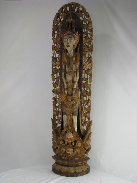 BALINESE TEMPLE STATUE WOOD CARVED & PAINTED