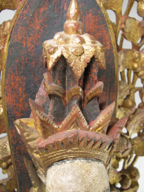 BALINESE TEMPLE STATUE WOOD CARVED & PAINTED - 6