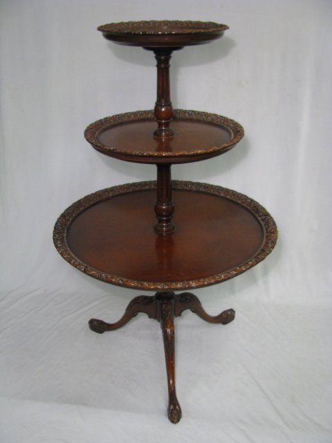 3 TIER WOOD PIE CRUST TABLE W/ CLAW & BALL FEET