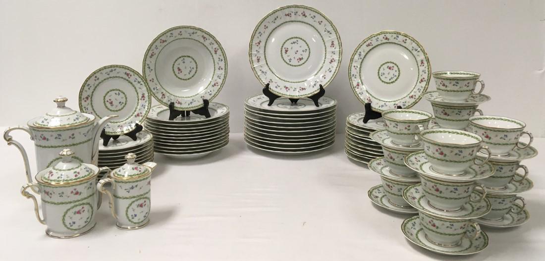 BERNARDAUD LIMOGES "ARTOIS" PORCELAIN DINNERWARE: Bernardaud Limoges "Artois" porcelain dinnerware. Includes some pieces of "Artois Vert" as well, appears to be the same pattern with no differences. Set includes 75 total pieces: (12) 10.3" plates, (1